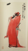 A Chinese painting of a man and a bat