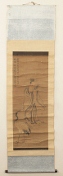 A Chinese painting of a man and a crane
