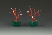 A pair of Coral Bonsai planters