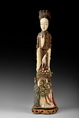 A LARGE CARVED POLYCHROME IVORY MEIREN