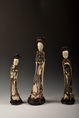 A SET OF THREE CARVED POLYCHROME IVORY MEIREN
