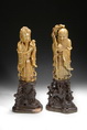 A PAIR OF SHOUSHAN STONE CARVED STATUES