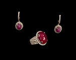 CABOCHON RUBY AND DIAMOND RING AND EARRING