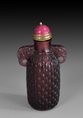 A PURPLE COLOR GLASS AND EARED SNUFF BOTTLE