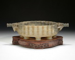 A CARVED JADE BRUSH WASHER WITH STAND