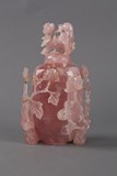 A rose quartz carved floral jar