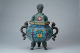 A large Chinese cloisonné censer with lid