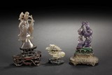 A CARVED AMBER LADY, A CARVED ROCK CRYSTAL LADY, AND A SCHOLAR STONE
