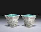 A PAIR OF GRISAILLE PAINTED SQUARE CUPS