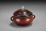 A COPPER-RED GLAZED CENSER WITH LID