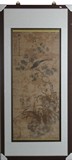 A FRAMED INK ON PAPER PAINTING 'BIRDS AND FLOWERS'