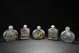 A SET OF FIVE INSIDE PAINTED GLASS SNUFF BOTTLES