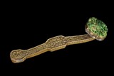 A BRONZE RUYI SCEPTER INSET WITH JADEITE CARVINGS