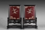 A PAIR OF HONGMU LACQUER TABLE SCREENS INLAID WITH JADE