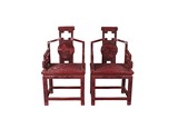 A RARE SET OF TWO CARVED CINNABAR LACQUER ARMCHAIRS