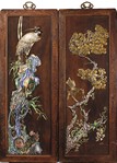 A PAIR OF DECORATED AND GILT WOOD HANGING PANELS