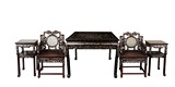 A SET FIVE OF INLAID MOTHER-OF-PEARL TABLE, CHAIRS, AND STANDS