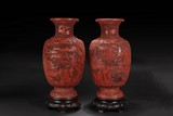 A PAIR OF LARGE CARVED CINNABAR LACQUER VASES