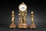A SET OF FRENCH MARBLE CLOCK GARNITURE