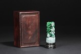 A JADEITE CARVED 'QUAIL AND GRAPES' SEAL 