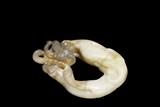 A WHITE JADE CARVED #CHI-LONG# ORNAMENT