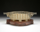 A VERY RARE CARVED JADE BRUSH WASHER WITH STAND