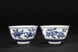 A PAIR OF BLUE AND WHITE 'FRUITS' BOWLS