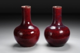 A PAIR OF LARGE FLAMBE GLAZED VASES