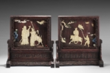 A PAIR OF HONGMU TABLE SCREENS INLAID WITH IVORY