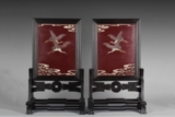 A PAIR OF HONGMU LACQUER TABLE SCREENS INLAID WITH JADE
