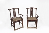 A PAIR OF WOOD CARVED YOKEBACK CHAIRS, GUANMAOYI