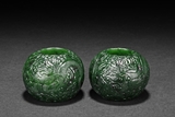 A PAIR OF ARCHAIC SPINACH JADE WATER POTS