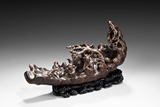 AN AGARWOOD CARVED IMMORTALS ON LOG BOAT
