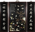 A SET OF THREE BLACK LACQUER JADE INLAID PANELS