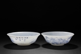 A PAIR OF WHITE GLASS 'LANDSCAPE AND POEM' BOWLS