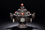 A MAGNIFICENT MONGOLIAN GEMS INLAID SILVER CENSER