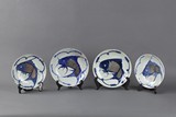 A SET OF FOUR BLUE AND WHITE'CARP' DISHES