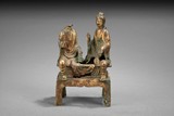 A BRONZE FIGURAL GROUP OF TWO BODHISATTVA