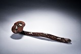 A WOOD CARVED WHITE JADE EMBELLISHED RUYI SCEPTER