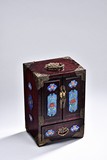 A HONGMU TABLE CABINET WITH CLOISONNE ENAMELLED DECORATION 