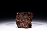 A LARGE ALOESWOOD CARVED 'SCENERY' BRUSHPOT