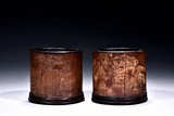 A PAIR OF BAMBOO CARVED BRUSHPOTS