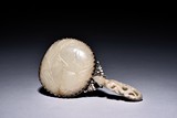 A WHITE JADE MOUNTED SILVER HAND MIRROR