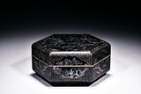 A HEXAGONAL MOTHER-OF-PEARL INLAID COVER BOX