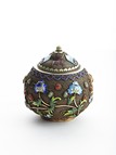 A SILVER CLOISONNE TEA BOX EMBELLISHED WITH GEMS