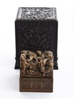 A DUAN STONE 'CHILONG' SEAL WITH CARVED ZITAN BOX
