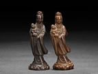 TWO WOOD CARVED GUANYIN FIGURES