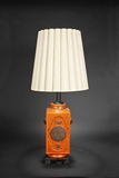 AN ORANGE GLAZED RECTANGULAR VASE CONVERTED TO LAMP