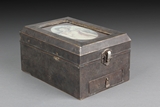 A SILVER FRAMED WOODEN JEWELRY BOX