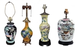 A GROUP OF FOUR PORCELAIN LAMP VASES